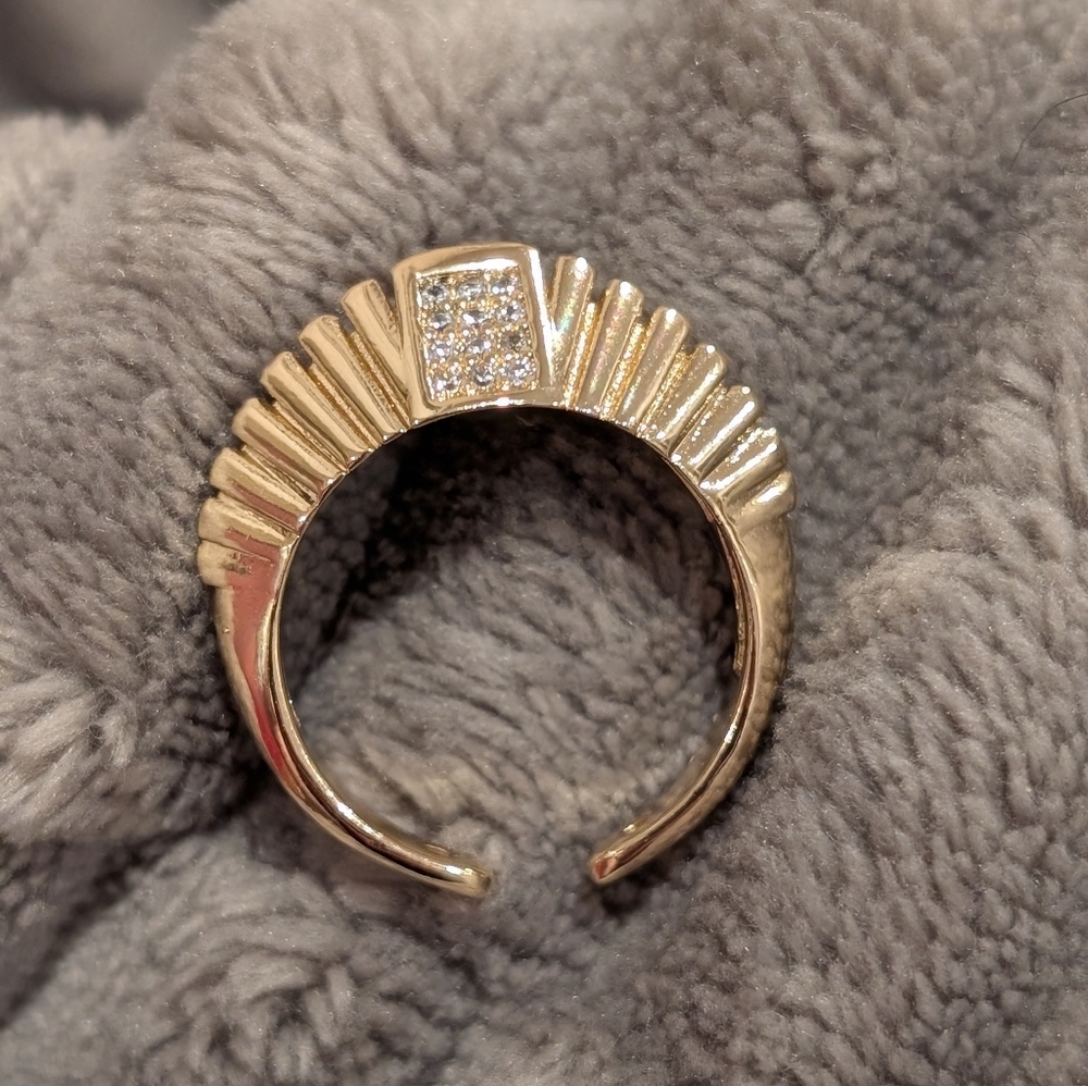 Signet Ring 18k Yellow Gold & Pave CZ, Hypoallergenic, High Quality, Adjustable!